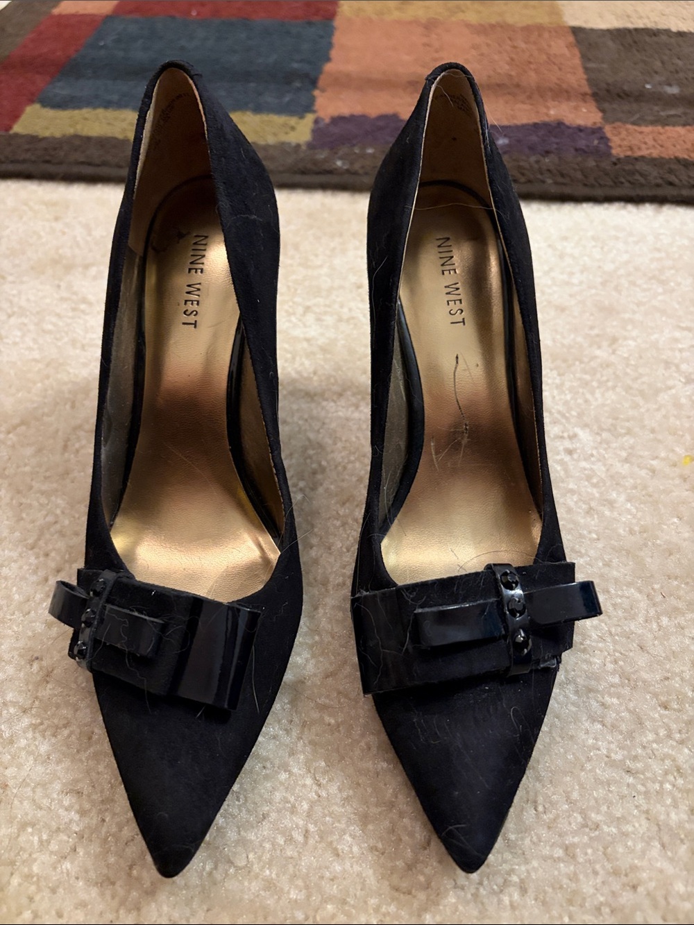 Worn wonce Nine West Black Pointed Toe Bow-Accent Pumps